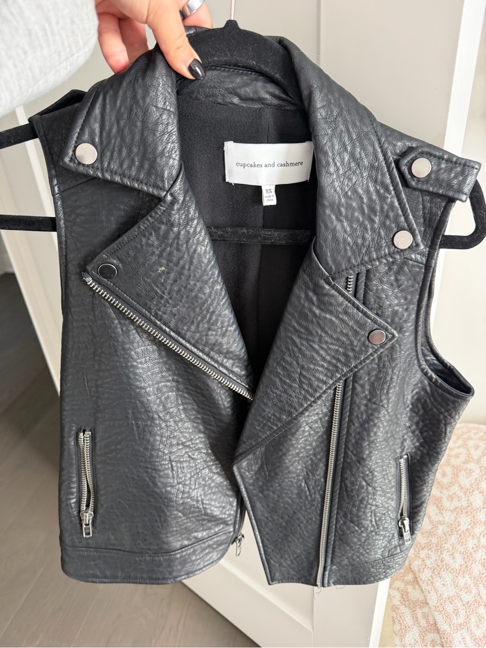 cupcakes & cashmere Black Faux Leather Moto Vest